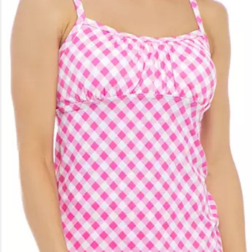 Kim Rogers Pink/White Check Peasant Swim Tankini - Medium